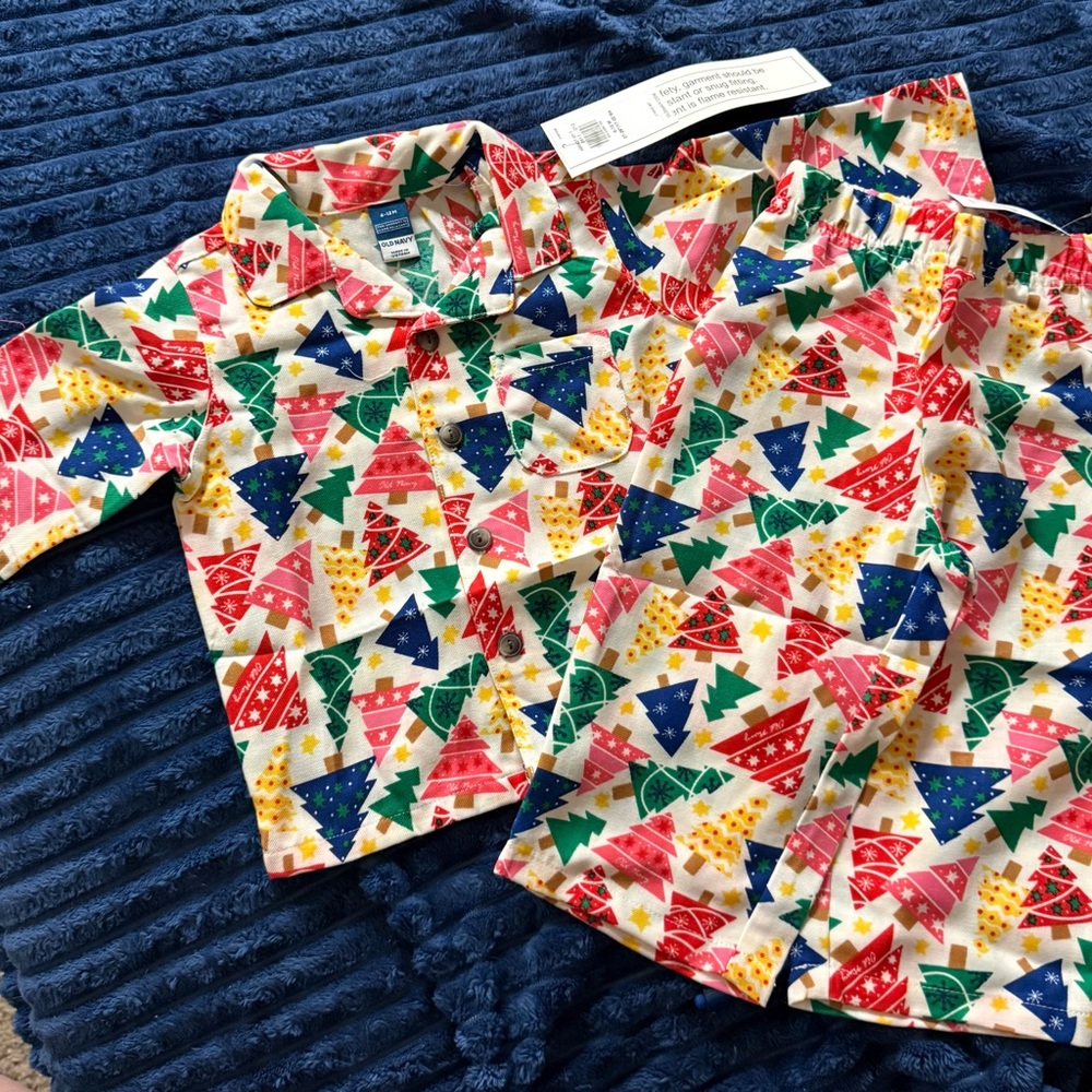 Old Navy Holiday Tree Pajama Set - Red, Green, Blue, Yellow